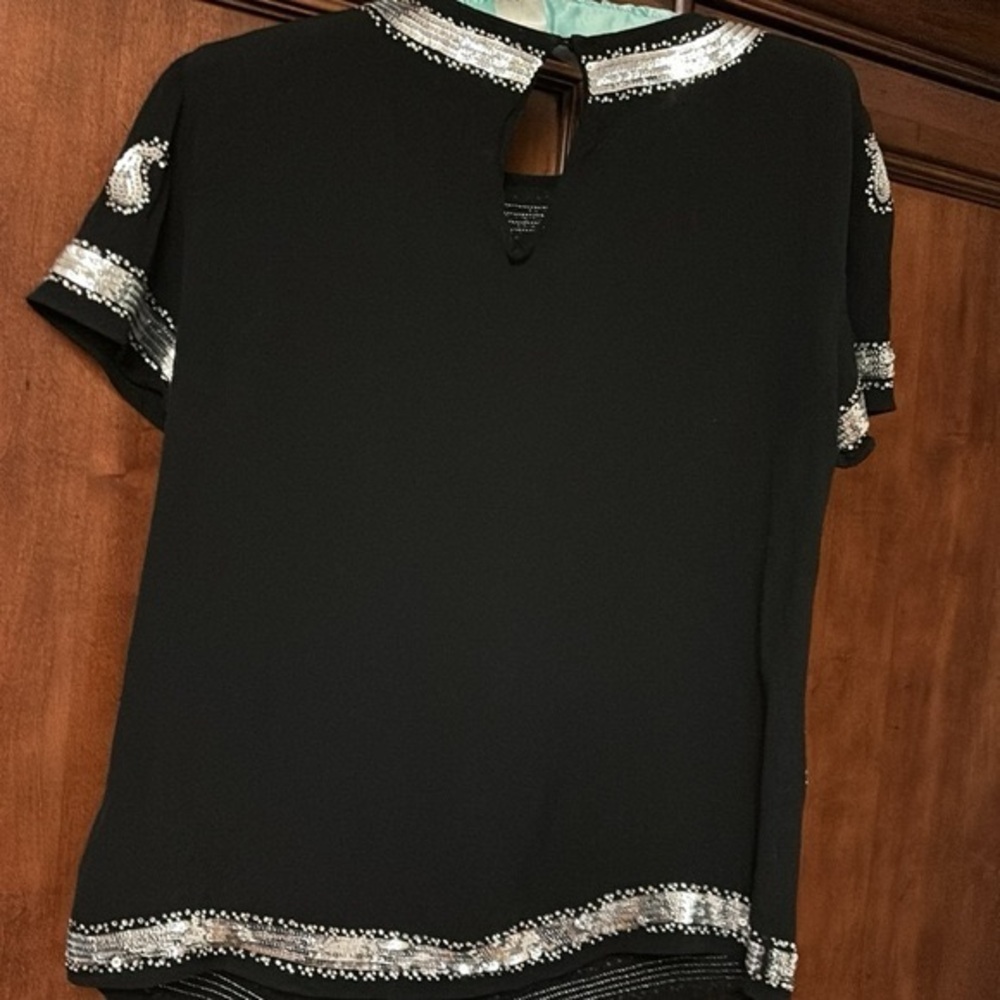 Michael Kors Black And Silver Beaded Top In Xs